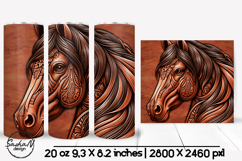 Horse tumbler, 3d animal tumbler wrap, Tooled leather png Product Image 1