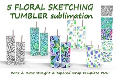 5 Floral Sketching Tumbler Sublimation design Product Image 1