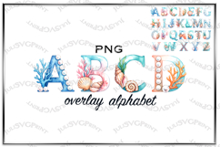 Ocean watercolor alphabet png clipart. Summer sea letters Product Image 1