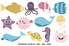 Marine animal PNG graphics for ocean themed scrapbooking designs