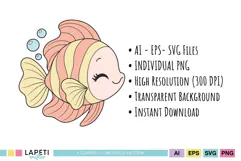 Four pastel ocean animal illustrations for under the sea projects
