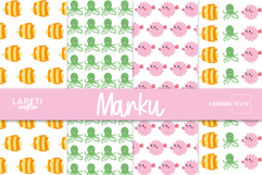 cute ocean animals digital paper