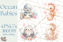 Ocean Baby Animals Clipart PNG, Cute Sea Animals Watercolor Product Image 1