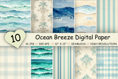 Ocean Breeze Digital Paper Pack, Coastal Wave Seamless Patterns, Seafoam, Shoreline &amp; Beach Printable Crafts
