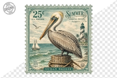 Ocean Breeze Pelican Vintage Coastal Stamp PNG Design Product Image 1
