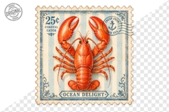 Ocean Delight Lobster Coastal Postage Stamp PNG Art Product Image 1