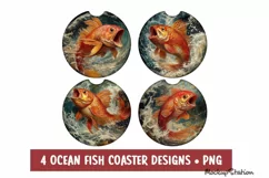 Fishing Car Coaster PNG | Ocean Fish Round Sublimation Product Image 1