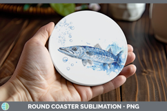 GorgeousOcean Fish Sketch Round Coaster design.