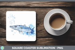 GorgeousOcean Fish Sketch Square Coaster design.