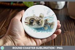 GorgeousOcean Fish Sketch Round Coaster design.
