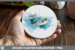 GorgeousOcean Fish Sketch Round Coaster design.