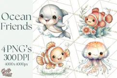 Underwater Ocean Clipart PNG, Sea Animals and Coral Elements Product Image 1