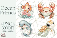 Underwater Ocean Clipart PNG, Sea Animals and Coral Elements Product Image 1