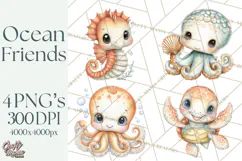 Underwater Ocean Clipart PNG, Sea Animals and Coral Elements Product Image 1