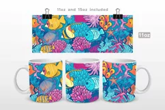 Ocean Life Animals Doodles Mug Wrap PNG