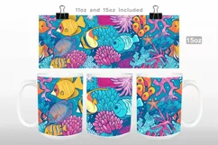 Ocean Life Animals Doodles Mug Wrap PNG