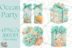 Under the Sea Birthday Party Clipart, Ocean Celebration Png Product Image 1