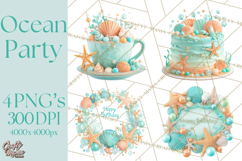 Under the Sea Birthday Party Clipart, Ocean Celebration Png Product Image 1