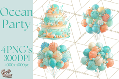 Under the Sea Birthday Party Clipart, Ocean Celebration Png Product Image 1