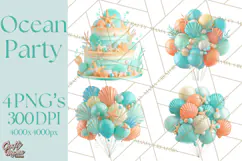 Under the Sea Birthday Party Clipart, Ocean Celebration Png Product Image 1