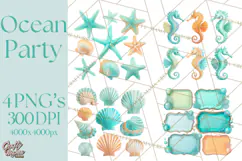 Under the Sea Birthday Party Clipart, Ocean Celebration Png Product Image 1
