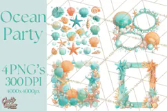 Under the Sea Birthday Party Clipart, Ocean Celebration Png Product Image 1