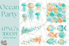 Under the Sea Birthday Party Clipart, Ocean Celebration Png Product Image 1