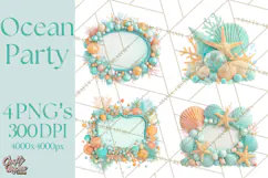Under the Sea Birthday Party Clipart, Ocean Celebration Png Product Image 1