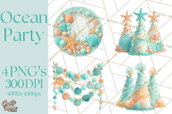 Under the Sea Birthday Party Clipart, Ocean Celebration Png Product Image 1