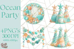 Under the Sea Birthday Party Clipart, Ocean Celebration Png Product Image 1