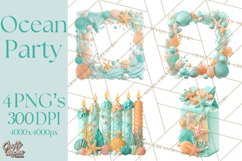 Under the Sea Birthday Party Clipart, Ocean Celebration Png Product Image 1