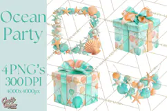 Under the Sea Birthday Party Clipart, Ocean Celebration Png Product Image 1