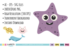 Sea creatures birthday clipart for under the sea party supplies and printable decorations