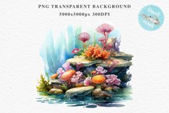Ocean Sea Coral Nautical Seascape Undersea World Fish PNG Art Watercolor Transparent wedding invitation shirt designs sublimation printable bloom