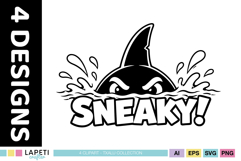 Ocean inspired shark graphics with playful typography.