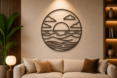 Ocean Sunset Circle Laser Cut SVG Product Image 1