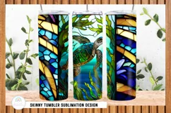 Ocean Stained Glass Skinny Tumbler Sublimation Design PNG Product Image 3