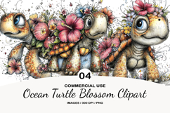 Ocean Turtle Blossom Clipart Product Image 1