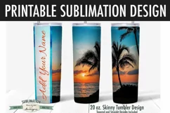 20 oz Skinny Tumbler Sublimation | Ocean Palm Tree | Beach Product Image 3