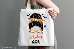 October girl with messy bun, halloween girl svg