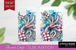 Octopus Floral Phone Case PNG Tropical Case PNG Sublimation Product Image 1