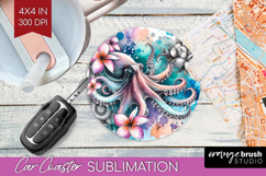 Octopus Floral Car Coaster Tropical Coaster PNG Sublimation Product Image 1