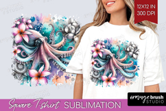 Octopus Floral Square Tshirt Background Tropical PNG Product Image 1