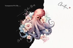 Watercolor Floral Octopus Clipart | Watercolor Animal PNG Product Image 2
