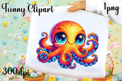 Watercolor baby octopus clipart. Cute sea illustrations Product Image 1
