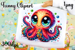 Watercolor baby octopus clipart. Cute sea illustrations Product Image 1