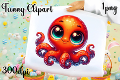 Watercolor baby octopus clipart. Cute sea illustrations Product Image 1