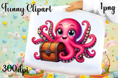Watercolor baby octopus clipart. Cute sea illustrations Product Image 1