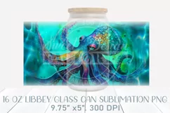 Octopus frosted glass wrap, ocean libbey can glass design Product Image 3