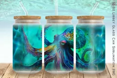 Octopus frosted glass wrap, ocean libbey can glass design Product Image 1